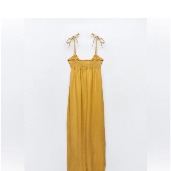 Zara linen bow strap dress. Size medium. NWT. Mustard yellow. - Picture 4 of 4